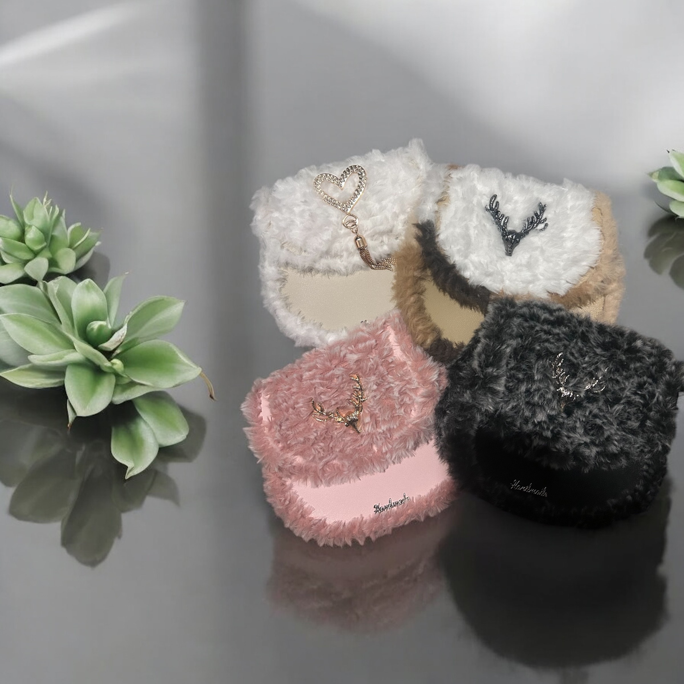 mini pochette de soirée en similicuir et fourrure synthétique